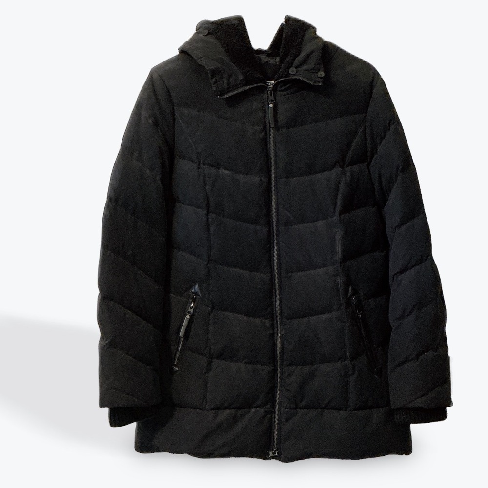 DKNY Womens Black Puffer Down Coat Hooded Zip Front Quilted‎ Size M